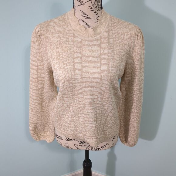 emily mccarthy gold sweater scalloped metallic small preppy - Picture 1 of 6